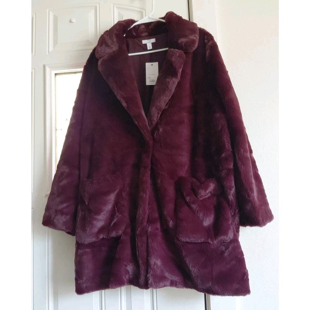 Cara Santana X Nine West Coat Womens XL Burgundy Faux Fur Lined Pockets Overcoat